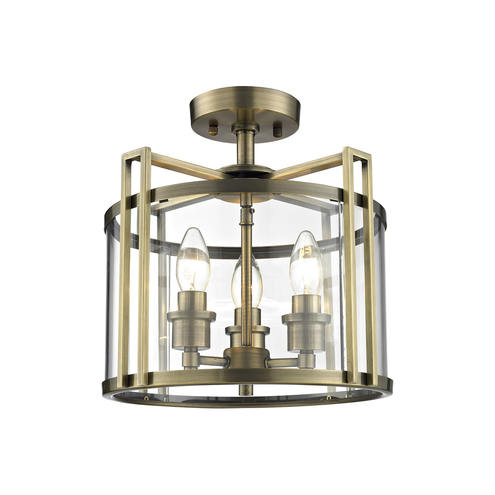 IL31090  Eaton Glass Semi Flush 3 Light Antique Brass